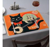 Kitchen & Table Linens A Black Cat in A Suit Plays A Banjo with A Ship in The Background Dining Place Mats Decorative Plates Western Tablecloth(1PCS)