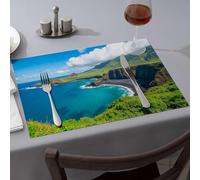 Kitchen & Table Linens A Stunning Coastal Landscape with Vibrant Green Cliffs, Turquoise Waters Dining Place Mats Decorative Plates Western Tablecloth(1PCS)