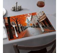 Kitchen & Table Linens Autumn Leaves Line A Cobblestone Street With Historic Buildings Dining Place Mats Summer Table Runner Decorative Plates(4PCS)