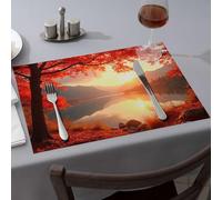 Kitchen & Table Linens Autumnal Lake At Sunset With Vibrant Red Foliage Dining Place Mats Summer Table Runner Decorative Plates(1PCS)