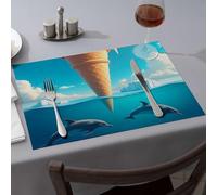 Kitchen & Table Linens Dolphins Swim Near an Ice Cream Cone in The Ocean Dining Place Mats Summer Table Runner Decorative Plates(1PCS)