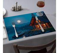 Kitchen & Table Linens Log Cabin By The Lake Under A Full Moon Dining Place Mats Heat Resistant Mats for Countertop Easter Placemat(4PCS)