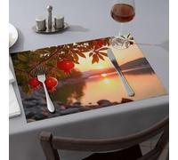 Kitchen & Table Linens Pomegranate Tree by The Lake At Sunset Dining Place Mats Decorative Plates Western Tablecloth(4PCS)