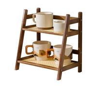 Kitchen Table Spice Rack, Household 2 Tier Mug Storage, Cabinet Coffee Cup, Mug Asphalt Shelf, Simple Bamboo Flower Holder Bookshelf (Brown, S)