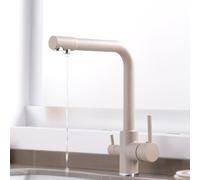Kitchen Tap 3 Way 360° Rotary Brass 2 Handles Kitchen Sink Faucet for Water Purifier-Oatmeal Color