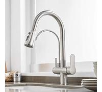 Kitchen Tap, 3 Way, Solid Brass Modern Commercial Single Handle Single Hole Pull Down Sprayer,Swivel Sprayer Mixer Tap, with Pull Out Spray