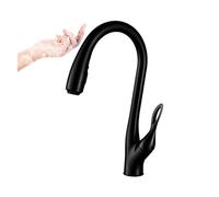 Kitchen Tap, Black Brass Bathroom Faucet with Intellint Touch Design, Single Handle Cold and Hot Dual Control 3 Function Pull-Out Faucet for Kitchen, Bathroom,Matte Black-01-A