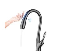 Kitchen Tap, Black Brass Bathroom Faucet with Intellint Touch Design, Single Handle Cold and Hot Dual Control 3 Function Pull-Out Faucet for Kitchen, Bathroom,Brushed Grey-01-A