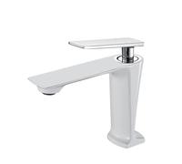 Kitchen Tap, Black/White Basin Faucet Contemporary Bathroom Faucet, Painted Brass Single Handle Single Hole Hot and Cold Faucet Deck for Kitchen, Bathroom,White Short-1