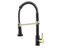 Kitchen Tap Brass Kitchen Faucet 360°Rotation Kitchen Sink Mixer Sp Type Kitchen Mixer Tap Pull-Out Sink Taps There is an Adjustment Function Button at The Nozzle,Black Gold