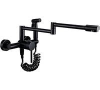 Kitchen Tap Brass Kitchen Faucet Folding Kitchen Sink Mixer 360°Rotation Kitchen Mixer Tap Hot and Cold Water with Spray Gun and Stretch Hose Two-Hole Installation