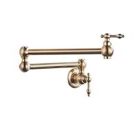 Kitchen Tap, Brushed Gold Kitchen Faucet Wall Mount Bathroom Basin Cold Water Washing Tap Rotate Folding Spout Brass Vanity Sink Crane(Brushed Golden C)