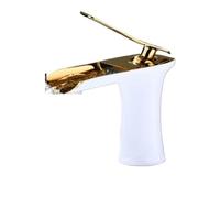 Kitchen Tap Chrome White Basin Faucet, Deck Mounted Waterfall Bathroom Vessel Sink Mixer Tap, Single Handle Hot Cold Water Faucet (White Short 1)