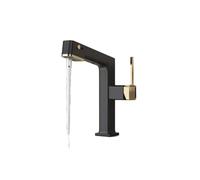 Kitchen Tap, Digital Display Sink Faucet, 720 Degree Rotation Pullable Bathroom Washbasin Faucet, Cold and Hot Dual Use Multiple Effluent Modes(B Black Gold)