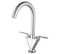 Kitchen Tap Dual Lever Single Hole Brass Brushed Nickel Kitchen Sink Mixer Tap with UK Standard Fittings, Eovem