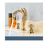 Kitchen Tap, Golden Bathroom Basin Faucet Sink Tap Polished Gold Bathtub Swan Two Crystal Handwheel Elegant Mixer Tap Widespread(Gold A)