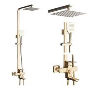 Kitchen Tap, Luxurious Brushed Nickel Bathroom Shower Faucet Ultra-Thin 8" Stainless Steel Rainfall Shower Head Hot Cold Water Mixer Kit(Brushed Gold)