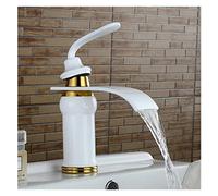Kitchen Tap, Luxury Style Bagno Bacino Lavandino Rubinetto in Ottone Massiccio Olio strofinato Bronzo Con Rosa D'oro Tap Cascata(Bianco)