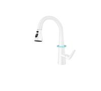 Kitchen Tap, Matte White Pull Out Kitchen Faucet, 360 Rotation Brass Stream Sprayer Head Hot Cold Washing Sink Mixer Tap Deck Mounted Crane(Bianco)