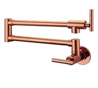 Kitchen Tap, Solid Brass Wall Mount Pot Filler Faucet Swivel Spout Cold Water Only with Dual Swing Rose Gold Tap,for Sinks