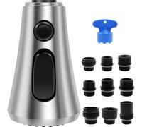 Kitchen Tap Spray Head Replacement Brushed Nickel 3 Function Pull Down Spray Head Replacement Heable Kitchen Faucet 4.09x2.24x0.98inch Pull Down Faucet Sink Spray Nozzle with 9 Adapters