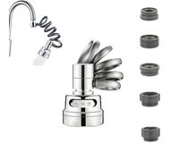 Kitchen Tap Spray Head Tap Extender for Kitchen Sink, 360°Swivel 5 Function Faucet Extender, Faucet Adapter Comes with Five Adapters to Fit Most Taps, Silver