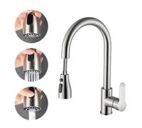 Kitchen Tap, Stainless Steel Kitchen Faucet, Single Hole Pull Out Spout Kitchen Sink Mixer Tap, Cold Hot Dual Purpose Splash Proof Faucet(One Click Stop 02)