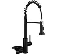 Kitchen Tap with Cup Washer Single Handle Lever Commercial High Arc Pull Out Sprayer Spring Sink Mixer Taps with Glass Rinser fit 1 or 3 Hole for Camper Laundry Utility RV Wet Bar Matte Black