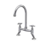 Kitchen Tap with Dual Crosshead Handles, Bridge Kitchen Mixer Tap, Brushed Brass Bridge Mixer Taps for Sink, Round Base with Curved Spout Taps for Sink - 235 x 200 x 510