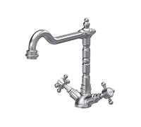 Kitchen Tap with Dual Crosshead Handles, Mono Kitchen Mixer Tap, Brushed Nickel Mono Mixer Taps for Sink, French Classic Design Taps for Sink - 190 x 230 x 240mm