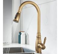 Kitchen Tap with Pull Out Hose Vintage Single Hole Hot and Cold Brass 3 Mode Water Outlet Kitchen Sink Mixer Tap with Pull Out Spray Antique