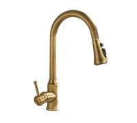 Kitchen Tap with Pull Out Spray High Arc Pull Down Kitchen Sink Mixer T with 2 Spray Mode Antique SLE Brass Single Lever 360° Swivel Commercial Kitchen Faucet 1 Hole Antique Brass hed