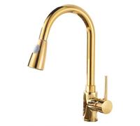 Kitchen Tap with Pull Out Spray High Arc Pull Down Kitchen Sink Mixer Taps with 2 Spray Mode, Brass Single Lever 360° Swivel Commercial Kitchen Faucet, 1 Hole, Beige,B