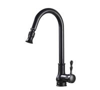 Kitchen Tap with Pull Out Spray - High Arc Pull Down Sink Mixer Taps, Antique Style Brass Single Lever 360° Swivel Commercial Kitchen Faucet, 1 Hole, Black
