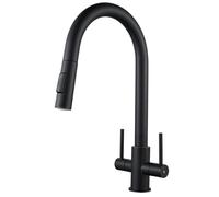 Kitchen Tap with Pull Out Sprayer NewEast Swan Neck Kitchen Sink Mixer Tap Matt Black Dual Lever Swivel Spout Monobloc Kitchen Faucet