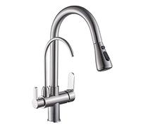 Kitchen Taps Faucet 3 in Kitchen Faucet Brushed Nickel, Dual Handle High Arc Water Filter Purifier Faucets, Pull Out Sink Faucet, foKitchen, Bathroom, l (Silver)