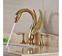 Kitchen Taps Faucet Swan Shape Double Handle Gold Sink Faucet Widespread Deck Mounted Bathroom Basin Mixer Tap with Hot and Cold Water