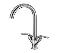 Kitchen Taps Hapilife Swan Dual Lever Kitchen Mixer Taps 1 Hole Chrome Vintage Style Brass Sink Mixer Tap Twin Lever 360 Swivel Spout Traditional Faucet