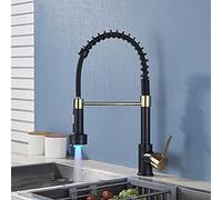 Kitchen taps Mixer Pull Out Spray Black Nickel Faucet, LED Stream Mode Spout Down 180 Degree Rotation, Hot Cold Deck Mount Taps for kitc(Nickel B)(Nickel H) (Black)