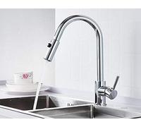 Kitchen Taps Silver Pull-Out Kitchen Faucet Brass Single Handle Chrome 360 Rotation Two Ways Water Outlet Multifunctional Faucet