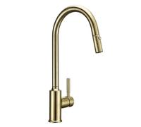 Kitchen Taps with Pull Out Spray Gold Brass Faucet Gooseneck Sink Mixer Tap Hot and Cold Dual Rotation Aerator LWX