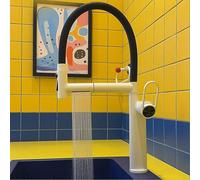 Kitchen Taps with Pull Out Spray Gooseneck Single Hole Flexible Kitchen Sink Mixer Tap Deck Mounted Hot and Cold,Milky White