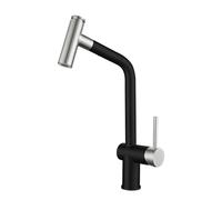 Kitchen Taps with Pull Out Spray Grey Kitchen Sink Mixer Tap Stainless Steel 360° Swivel Spout(Black+Brushed)