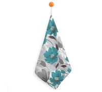 Kitchen Teal Grey And White Floral Hand Towels with Hanging Loops, Highly Absorbent & Quick Drying Towels for Kitchen Bathroom, Microfiber Cleaning Cloth, Dish Towel, Tea Towel Decorative, Dish Rag(12