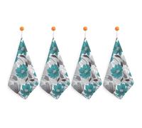 Kitchen Teal Grey And White Floral Hand Towels with Hanging Loops, Highly Absorbent & Quick Drying Towels for Kitchen Bathroom, Microfiber Cleaning Cloth, Dish Towel, Tea Towel Decorative, Dish Rag(12