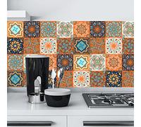 Kitchen Tile Stickers 20x20cm Burnt Orange Mandala Stick on Tiles Tile Stickers for Bathroom Stick on Wall Tiles Backsplash for Kitchen Stick on Tiles Self-Adhesive Vinyl Home Decoration （10 Pieces）