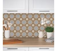 Kitchen Tiles Self Adhesive 20x20 cm Mandala Grey Brown Peel and Stick Wall Tiles PVC Waterproof for Fireplace Surround Home Decors Bathroom Tile Stickers 10 Pcs