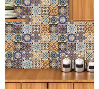 Kitchen Tiles Self Adhesive 20x240 cm Orange Blue Morocco Peel and Stick Wall Tiles PVC Waterproof for Fireplace Surround Home Decors Bathroom Tile Stickers 1 Pcs
