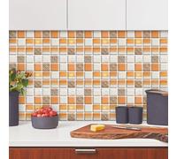 Kitchen Tiles Self Adhesive Orange Yellow Beach Pattern Peel and Stick Wall Tiles PVC Waterproof for Fireplace Surround Home Decors Bathroom Tile Stickers