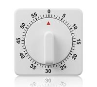 Kitchen Timer, 1 Hour/60 Minutes Mechanical Wind Up Egg Timer for Cooking, Battery-Free Square Cooking Timers with Loud Alarm for Kitchen Baking Boiling Eggs Teachers Kids Study and Exercise, White